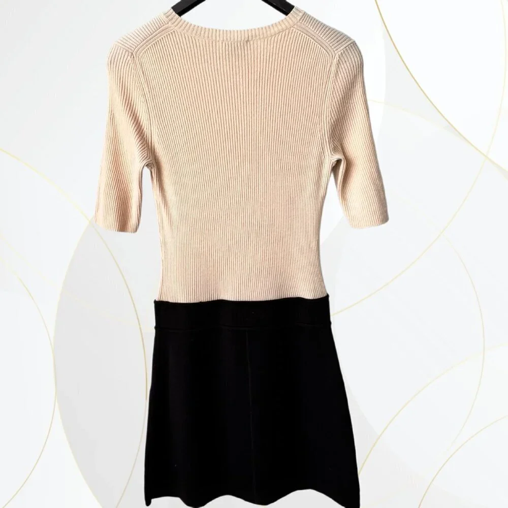 Theory Lexianna Evian Stretch Wool Blend Sweater Dress Colorblock Ivory/Black - Picture 3 of 15